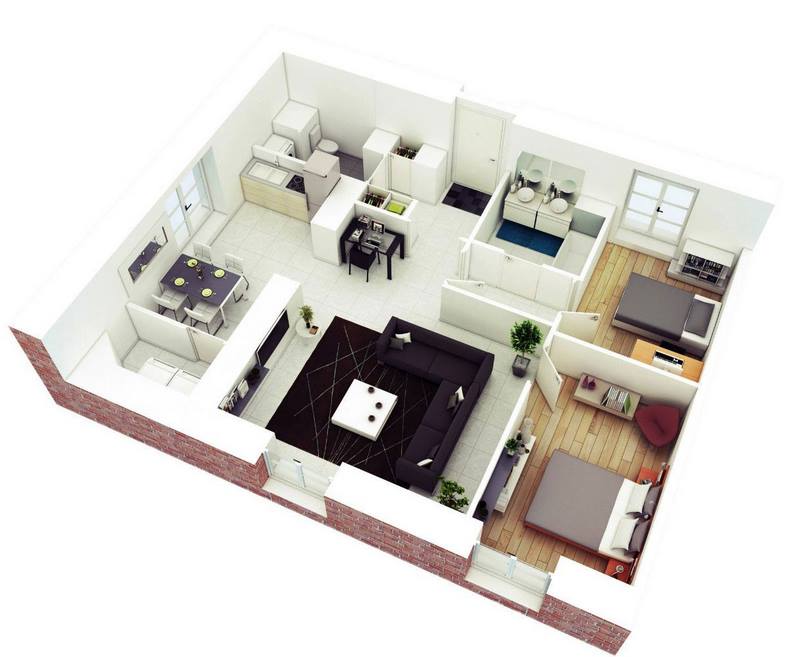 mẫu thiết kế chung cư 2 phòng ngủ 2