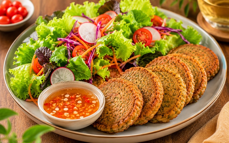 Salad rau xanh ăn kèm chả cốm