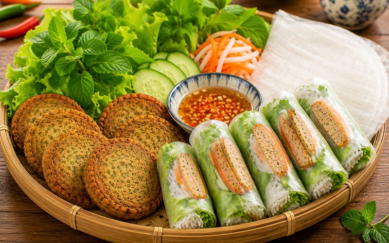 Chả cốm cuốn bánh tráng