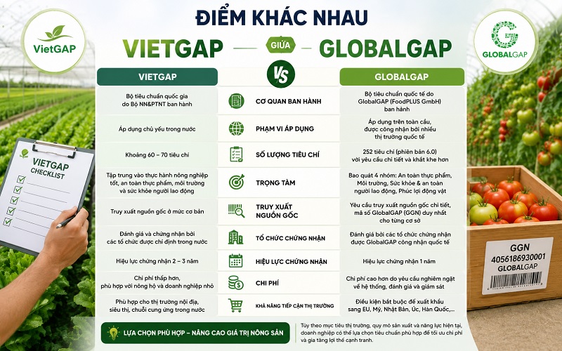 Điểm khác nhau giữa VietGAP và GlobalGAP